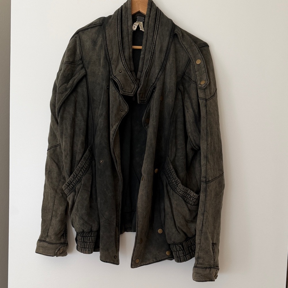 We The Free Distressed Olive Green Black Military Jacket Small